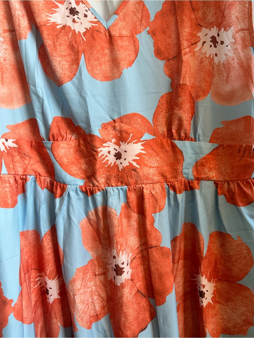 BloomChic Sky Blue and Coral Floral Dress Label View - Picture 2 of 6